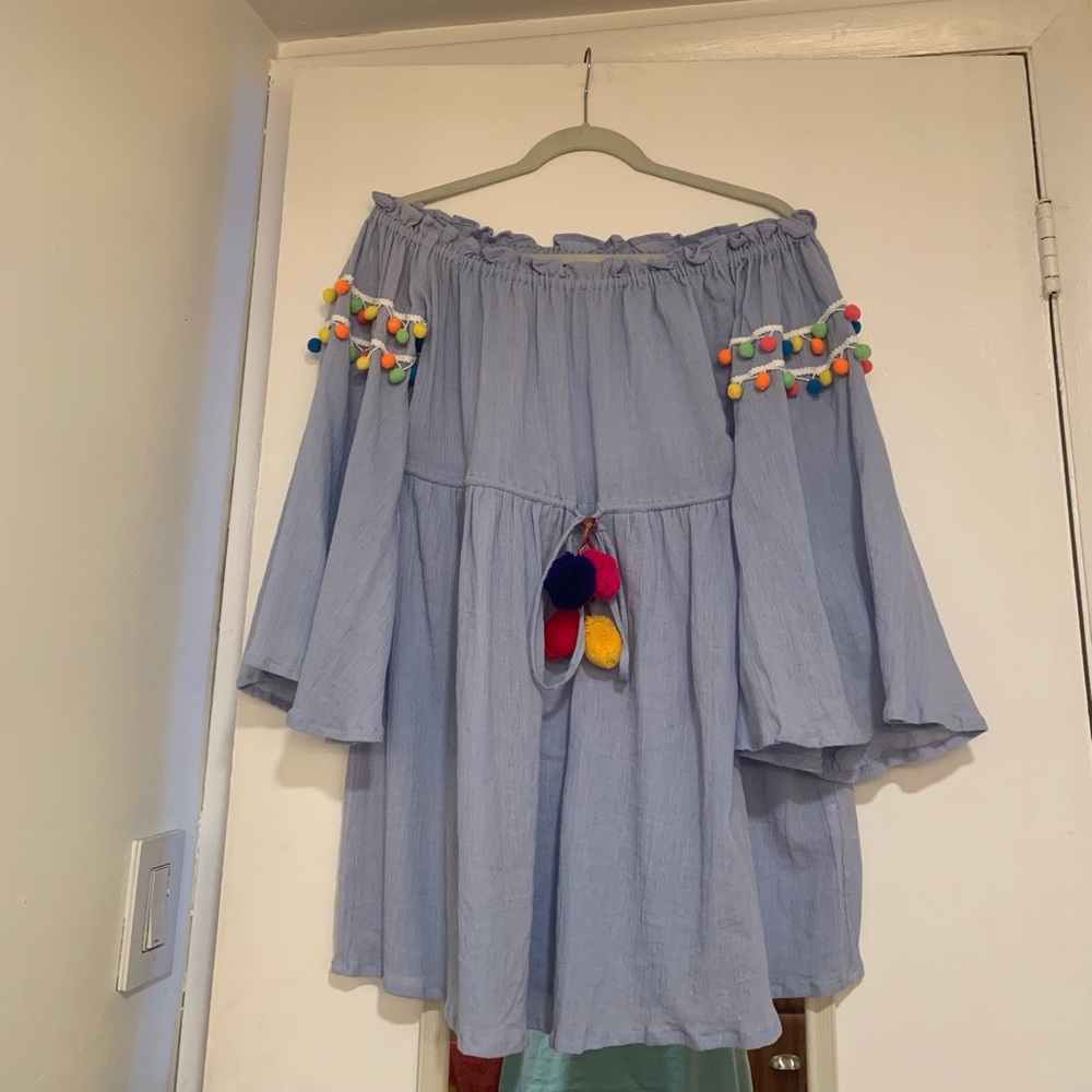 Baby blue dress with Pom poms